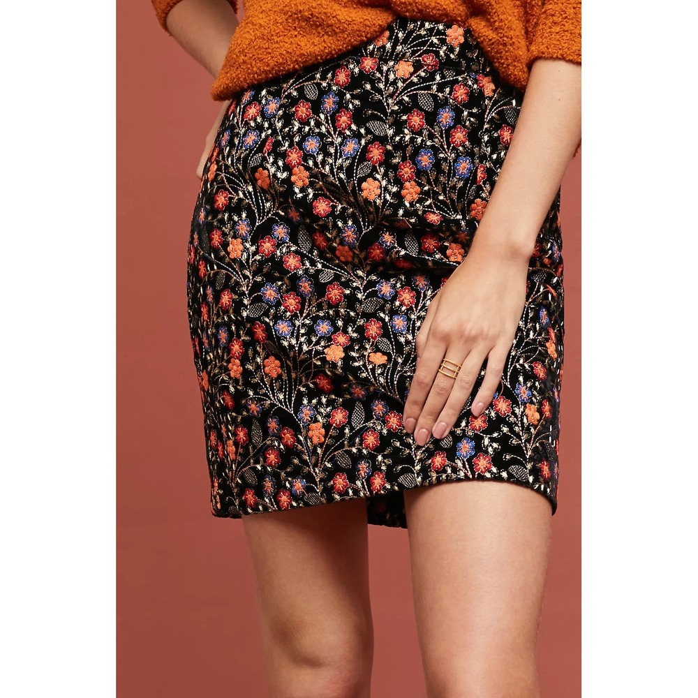 Anthro Endless Rose Women Velvet Mini Skirt M Floral Embroidered Whimsigoth